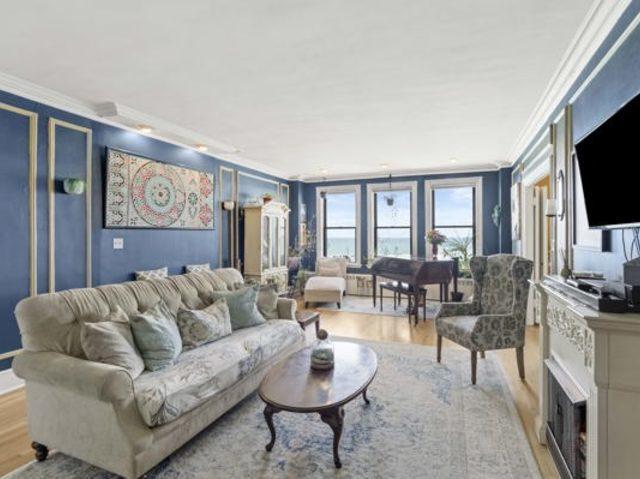 7321 S S Shore Dr Unit 11-B, Chicago, IL 60649 - living area with ornamental molding and light wood-style flooring