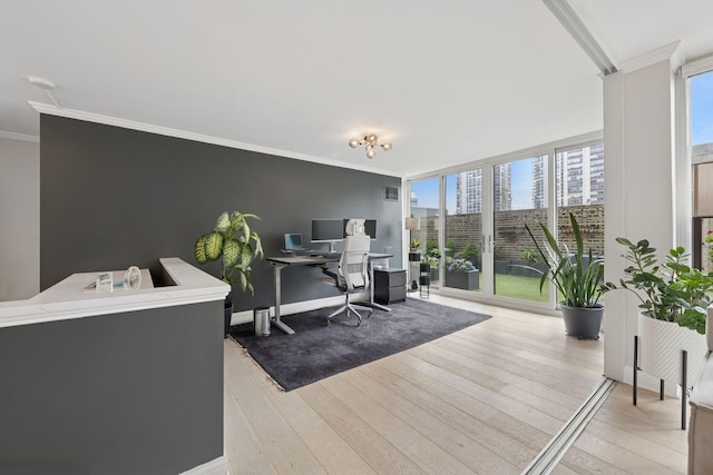 1516 N State Pkwy Unit 5D, Chicago, IL 60610 - office area with light wood-style flooring, expansive windows, and ornamental molding