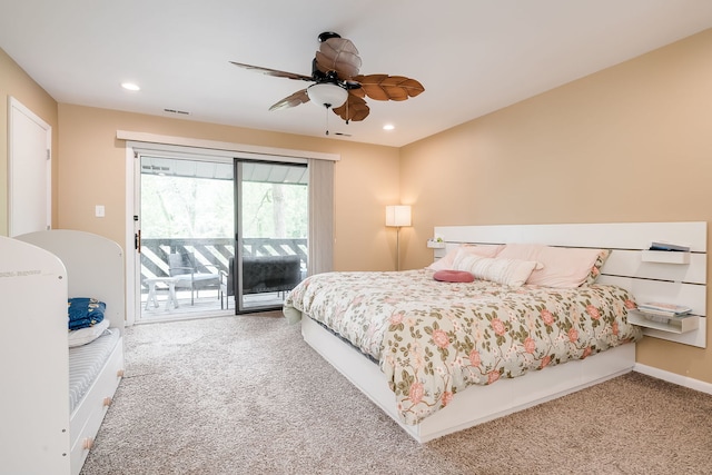 16 Lucas Dr, Palos Hills, IL 60465 - carpeted bedroom with access to exterior, ceiling fan, recessed lighting, and baseboards