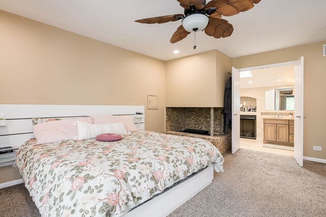16 Lucas Dr, Palos Hills, IL 60465 - bedroom featuring carpet, recessed lighting, a fireplace, baseboards, and a ceiling fan