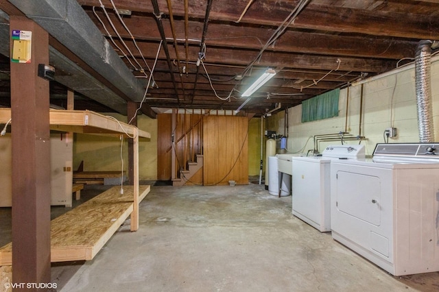 170 Wallace St, New Lenox, IL 60451 - unfinished below grade area featuring independent washer and dryer, stairs, and a water softener system