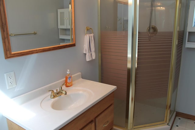 full bath with a shower stall and vanity