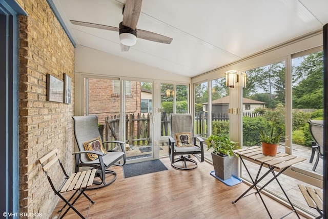 273 Desplaines Ave, Riverside, IL 60546 - sunroom featuring lofted ceiling, a ceiling fan, and wood finished floors