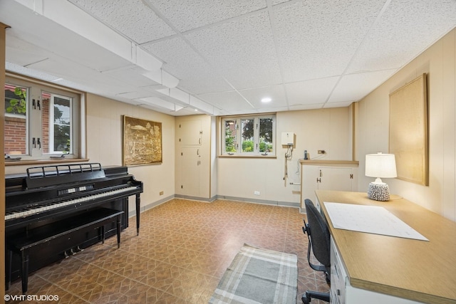 273 Desplaines Ave, Riverside, IL 60546 - office featuring a paneled ceiling, tile patterned floors, and baseboards