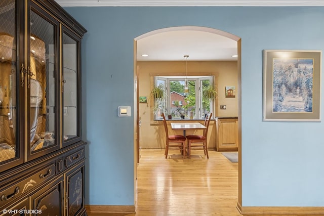 273 Desplaines Ave, Riverside, IL 60546 - corridor with arched walkways, light wood finished floors, baseboards, and recessed lighting