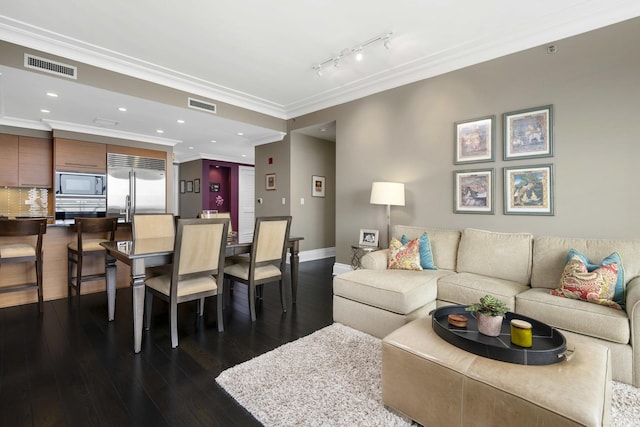2550 N Lakeview Ave Unit S2005, Chicago, IL 60614 - living area featuring dark wood finished floors, ornamental molding, baseboards, recessed lighting, and track lighting
