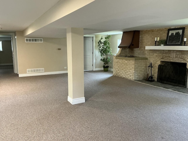1000 S Ahrens Ave, Lombard, IL 60148 - below grade area with carpet flooring and a brick fireplace