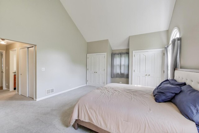 2481 Benton St, Palatine, IL 60067 - carpeted bedroom with multiple closets, high vaulted ceiling, and baseboards