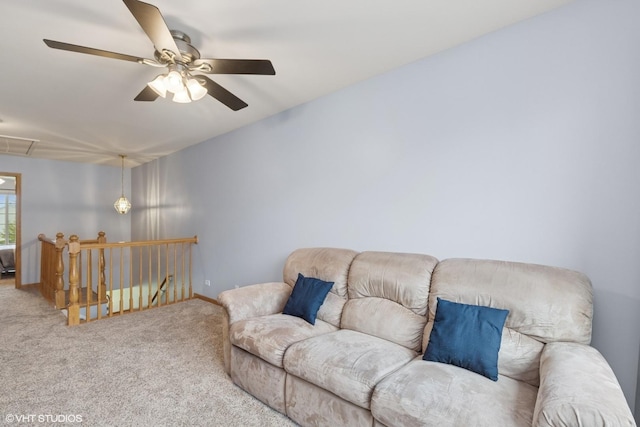 39674 N Warren Ln Unit 0, Beach Park, IL 60083 - living area with attic access, carpet flooring, a ceiling fan, and baseboards