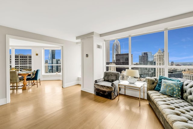 405 N Wabash Ave Unit 4308, Chicago, IL 60611 - living area with a skyline view, wood finished floors, and baseboards