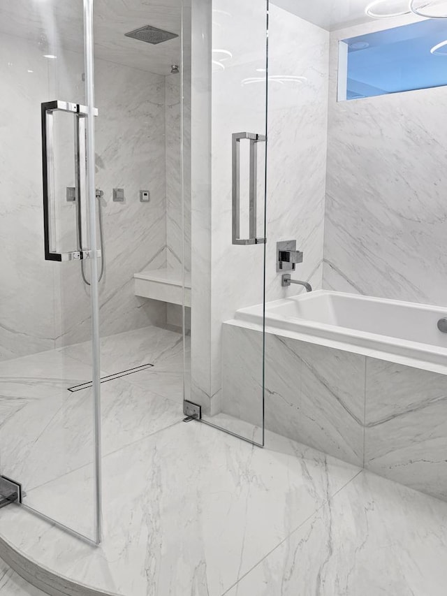 405 N Wabash Ave Unit 4308, Chicago, IL 60611 - full bathroom featuring a bath, a marble finish shower, and marble finish floors