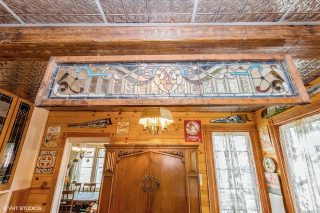 10716 S Hoyne Ave, Chicago, IL 60643 - detailed view of a chandelier, an ornate ceiling, and wood walls
