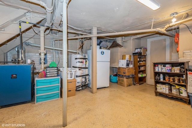 10716 S Hoyne Ave, Chicago, IL 60643 - unfinished below grade area with freestanding refrigerator and a heating unit