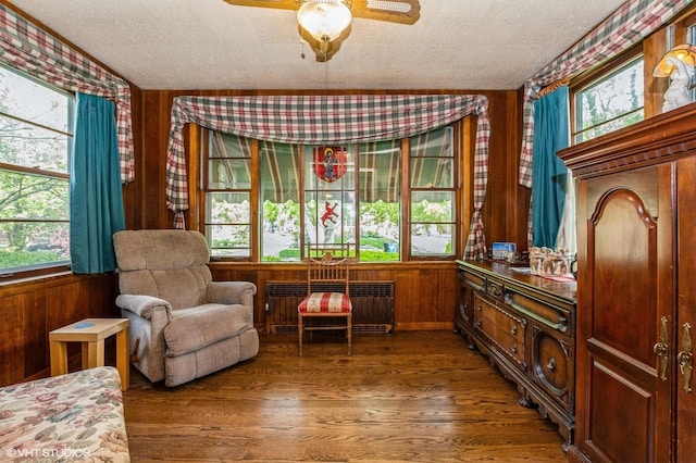10716 S Hoyne Ave, Chicago, IL 60643 - living area with radiator, plenty of natural light, wood finished floors, ceiling fan, and a textured ceiling