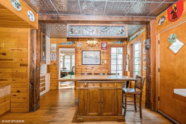 10716 S Hoyne Ave, Chicago, IL 60643 - office area with an ornate ceiling, wood walls, hardwood / wood-style floors, and a chandelier