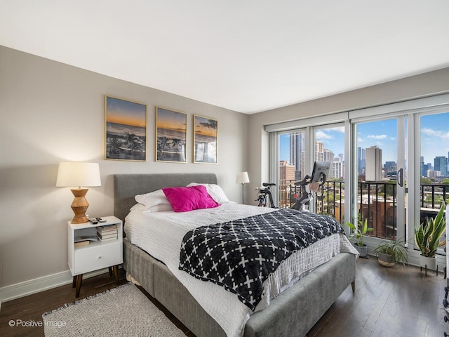 1960 N Lincoln Park W Unit 1008, Chicago, IL 60614 - bedroom featuring access to outside, a view of skyline, baseboards, and wood finished floors