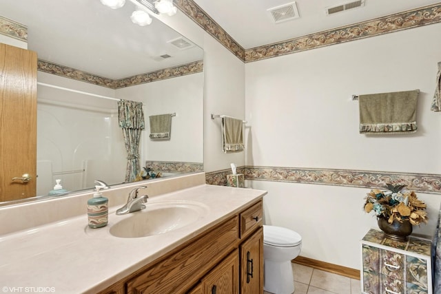 18513 Pine Lake Dr Unit 1, Tinley Park, IL 60477 - full bath with toilet, tile patterned flooring, vanity, and a shower with shower curtain