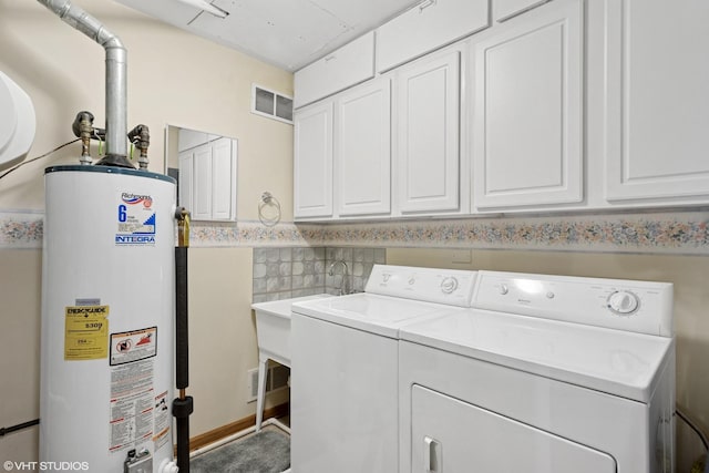 18513 Pine Lake Dr Unit 1, Tinley Park, IL 60477 - laundry area with water heater, washer and clothes dryer, and cabinet space