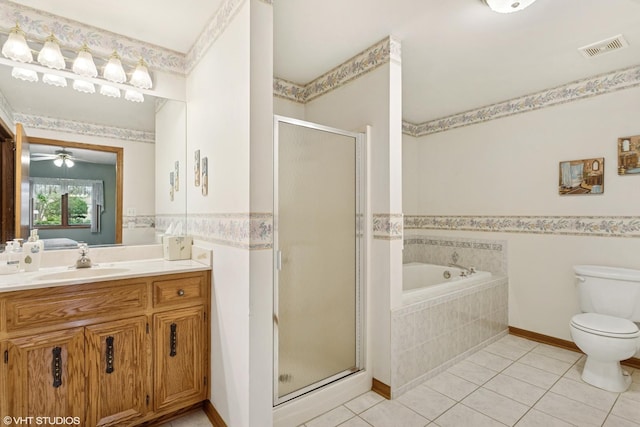 18513 Pine Lake Dr Unit 1, Tinley Park, IL 60477 - full bathroom featuring tile patterned flooring, vanity, a shower stall, toilet, and a bath