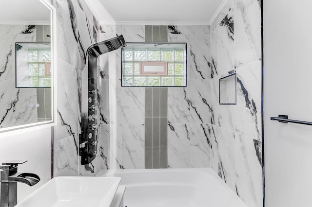 328 Nassau St, Park Forest, IL 60466 - full bath with plenty of natural light, crown molding, a sink, and bathing tub / shower combination