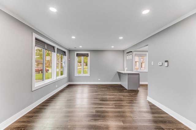 328 Nassau St, Park Forest, IL 60466 - empty room featuring crown molding, recessed lighting, baseboards, and dark wood finished floors