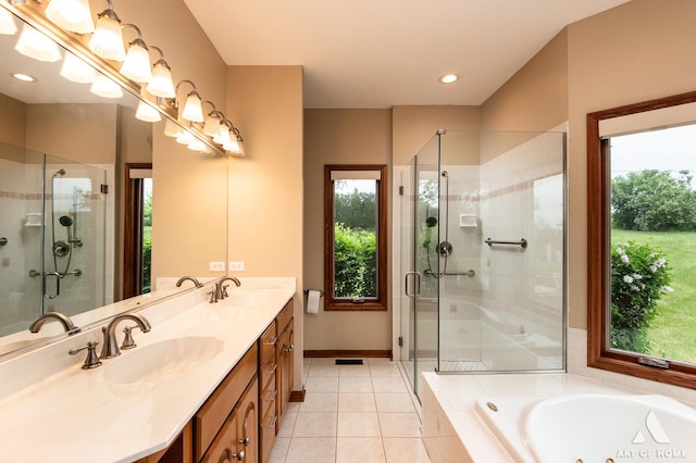 10801 Jillian Rd, Orland Park, IL 60467 - full bathroom with healthy amount of natural light, a shower stall, and tile patterned floors