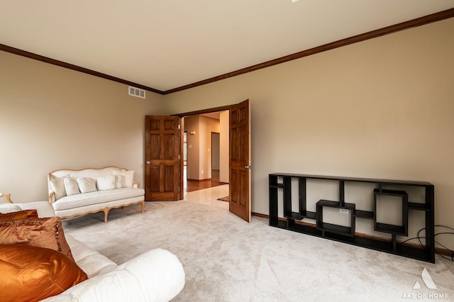 10801 Jillian Rd, Orland Park, IL 60467 - living room featuring light colored carpet, crown molding, and baseboards
