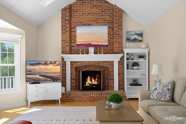 39W835 Carl Sandburg Rd, Saint Charles, IL 60175 - living room with vaulted ceiling, wood finished floors, a fireplace, and baseboards