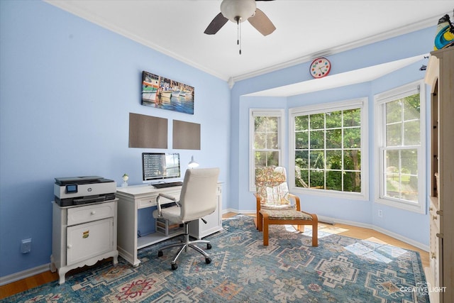 39W835 Carl Sandburg Rd, Saint Charles, IL 60175 - office space with ornamental molding, baseboards, a ceiling fan, and wood finished floors
