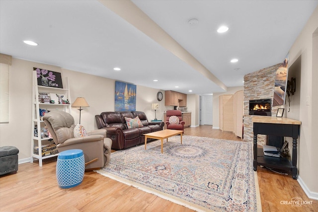 39W835 Carl Sandburg Rd, Saint Charles, IL 60175 - living area featuring light wood-type flooring, a fireplace, baseboards, and recessed lighting