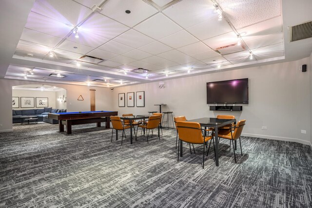 30 E Huron St Unit 4108, Chicago, IL 60611 - recreation room with carpet floors, a tray ceiling, baseboards, billiards, and arched walkways