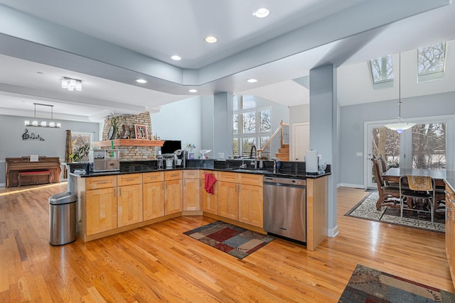 876 Hampstead Ct, Barrington, IL 60010 - kitchen featuring dishwasher, light wood-style flooring, a sink, open floor plan, and recessed lighting