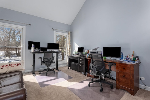 876 Hampstead Ct, Barrington, IL 60010 - office area with carpet flooring, baseboards, and high vaulted ceiling