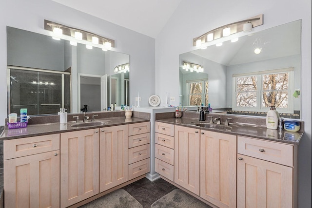 876 Hampstead Ct, Barrington, IL 60010 - full bath featuring vaulted ceiling, vanity, and a shower stall
