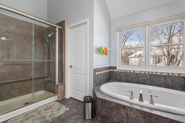 876 Hampstead Ct, Barrington, IL 60010 - bathroom with a stall shower, a garden tub, and vaulted ceiling