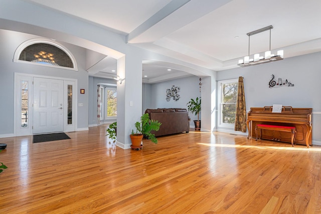 876 Hampstead Ct, Barrington, IL 60010 - entrance foyer with light wood finished floors, baseboards, arched walkways, a tray ceiling, and recessed lighting