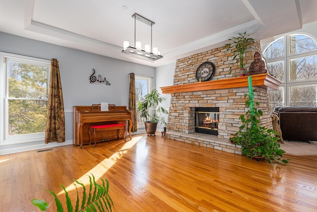 876 Hampstead Ct, Barrington, IL 60010 - living area featuring a raised ceiling, wood finished floors, and a fireplace