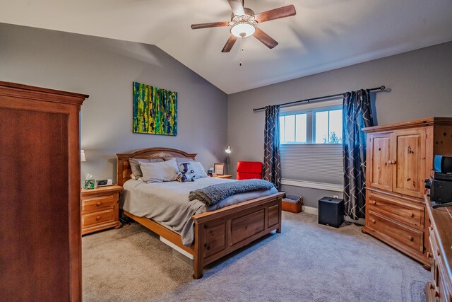 2786 Shepard Rd, Normal, IL 61761 - bedroom featuring light colored carpet, lofted ceiling, a ceiling fan, and baseboards