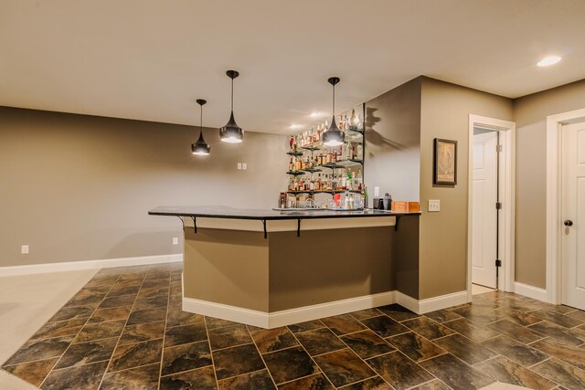 2786 Shepard Rd, Normal, IL 61761 - indoor dry bar with hanging light fixtures, baseboards, and recessed lighting