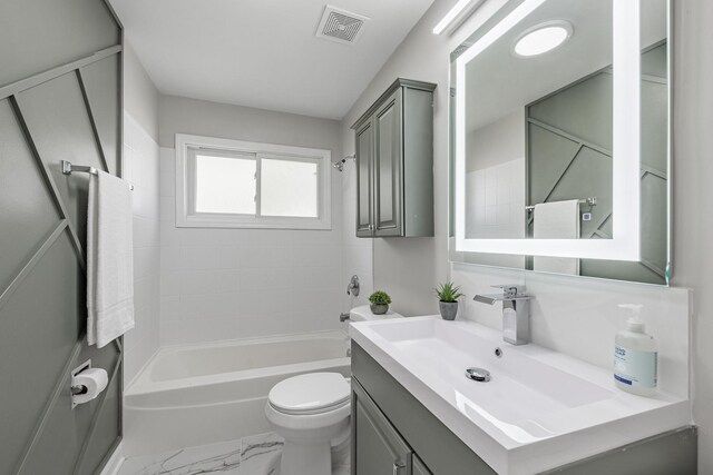 16228 Sussex Ave, Markham, IL 60428 - full bathroom with toilet, vanity, marble finish floors, and shower / bath combination