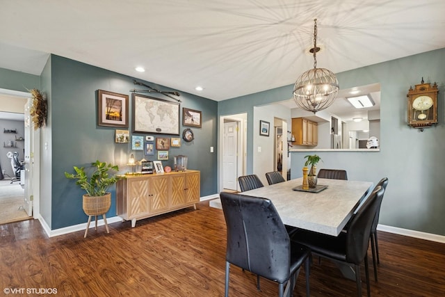 1511 Lakeland Ave, Mchenry, IL 60050 - dining room with baseboards, dark wood-style floors, a chandelier, and recessed lighting