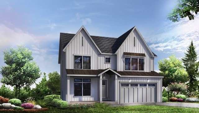 64 Miller Rd, Lake Zurich, IL 60047 - modern inspired farmhouse with board and batten siding, an attached garage, driveway, and roof with shingles