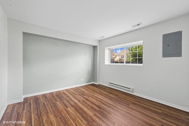 897 Clover Ln, Pingree Grove, IL 60140 - empty room featuring baseboard heating, electric panel, wood finished floors, and baseboards
