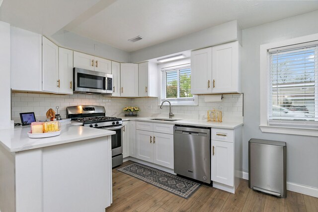 1083 Groton Ct, Schaumburg, IL 60193 - kitchen featuring appliances with stainless steel finishes, a sink, wood finished floors, and white cabinets