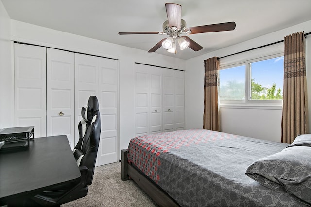 1083 Groton Ct, Schaumburg, IL 60193 - bedroom featuring multiple closets, carpet flooring, a ceiling fan, and an office area