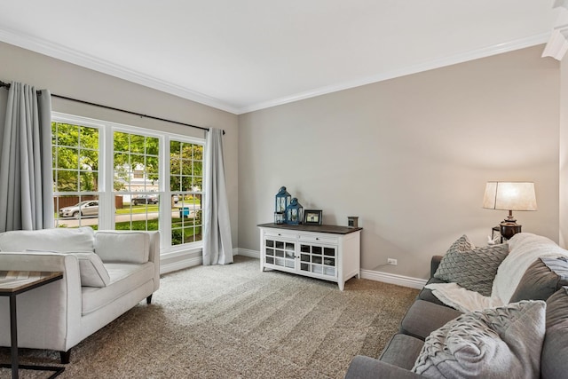 727 Sumac Dr, Aurora, IL 60506 - carpeted living room featuring crown molding and baseboards
