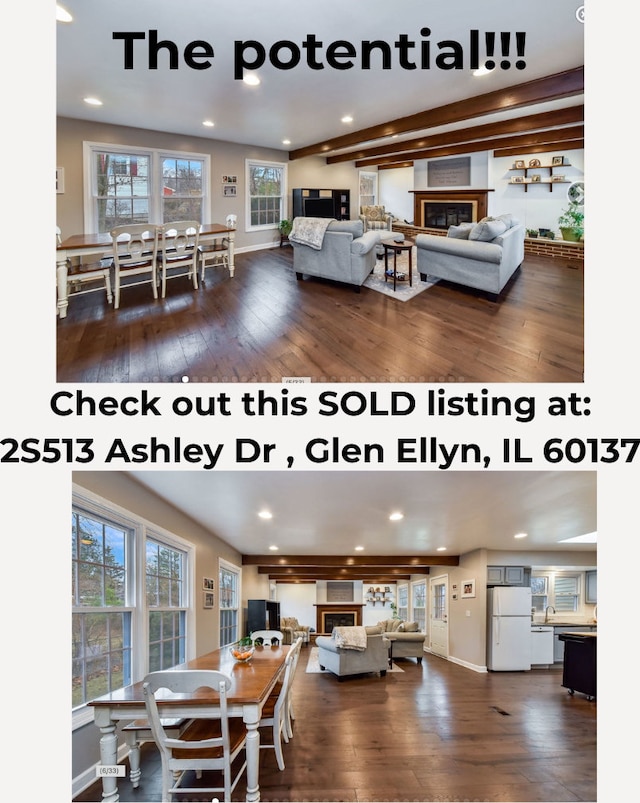 2S644 Devonshire Ln, Glen Ellyn, IL 60137 - dining area featuring a glass covered fireplace, dark wood-style floors, and recessed lighting