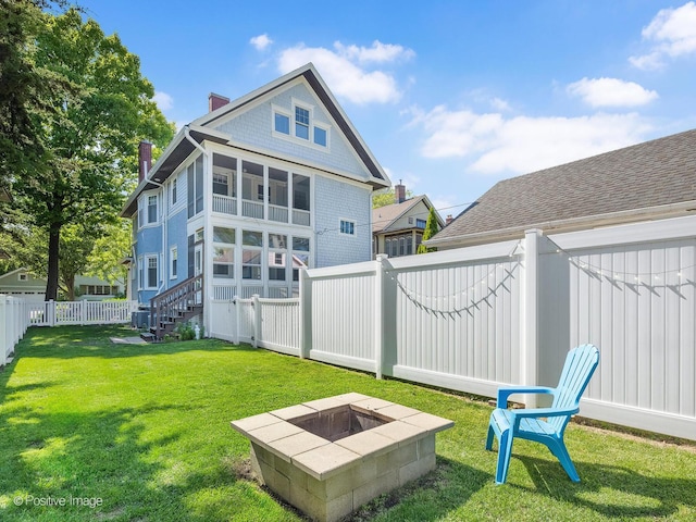 11 S Catherine Ave, La Grange, IL 60525 - back of house with a chimney and an outdoor fire pit