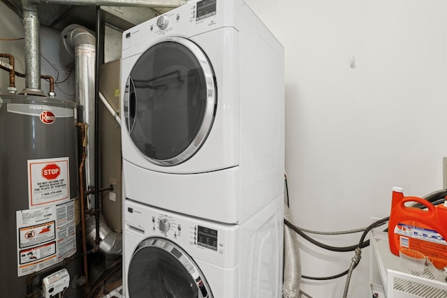 54 Brookston Dr Unit A1, Schaumburg, IL 60193 - laundry room featuring stacked washer / drying machine and water heater