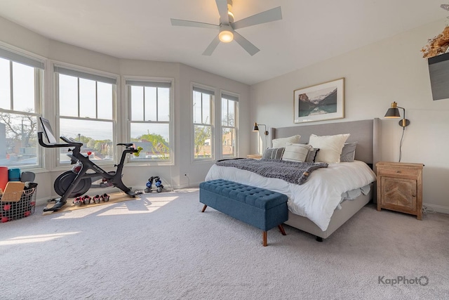 2044 W Roscoe St Unit 2S, Chicago, IL 60618 - bedroom with light carpet, baseboards, and a ceiling fan